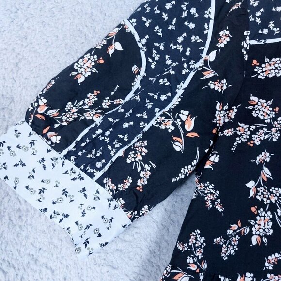 Ann Taylor Dress Women XXS Blue Floral Short Sleeve Tiered Prairie Cottage Core - Picture 9 of 16